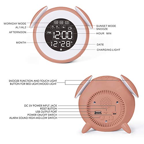 HOMVILLA Reloj Despertador Niña, Despertadores Digital Infantil para Alarmas Dobles, Relojes Infantiles, Despertadores Alarma Mesilla de Noche con Función de Control Táctil de Repetición 25 Sonidos