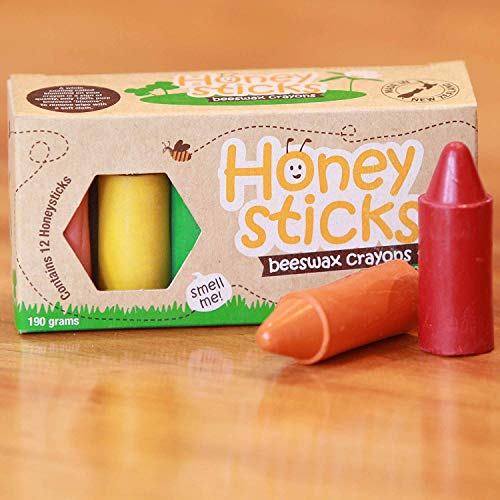 Honeysticks Ceras de Colores 100% Pura Cera de Abeja (12 Unidades) Naturales, No Tóxicas, Seguras para Niños, Hechas a Mano en Nueva Zelanda, para Mayores de 1 Año