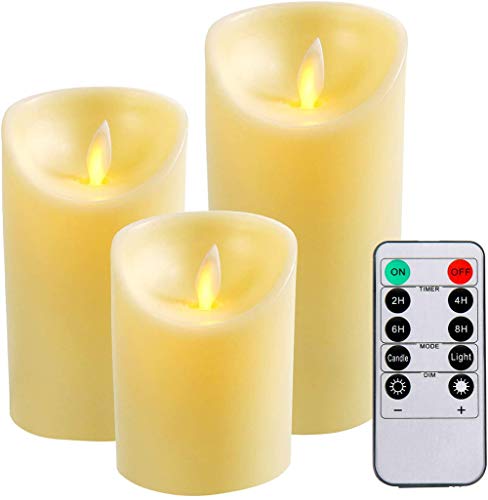 HONGLONG Velas LED, 3 / 5PCS con Pilas Cera verdadera o Pilar plástico Velas sin Llama de la Vela con 10 tecla del Temporizador de Control Remoto, Color: 3pcs LED Vela de plástico