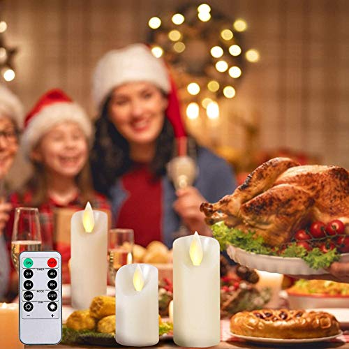 HONGLONG Velas LED, 3 / 5PCS con Pilas Cera verdadera o Pilar plástico Velas sin Llama de la Vela con 10 tecla del Temporizador de Control Remoto, Color: 3pcs LED Vela de plástico