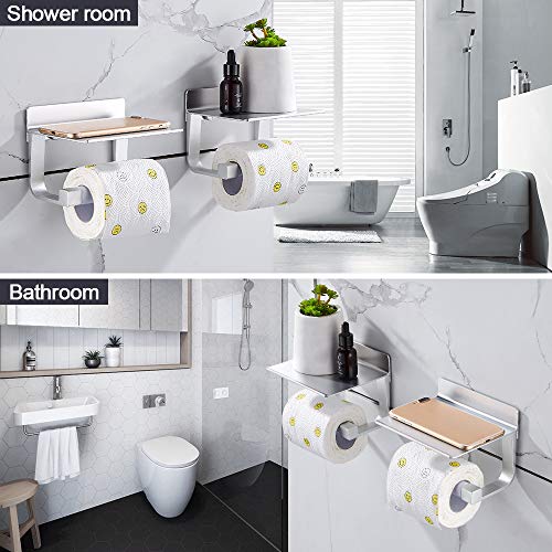 Hoomtaook Portarrollos para Papel Higiénico Portarrollos Baño Adhesivo Portarrollo para Papel Higiénico, Autoadhesivo, Aluminio, Acabado Mate Plata 2 Piezas