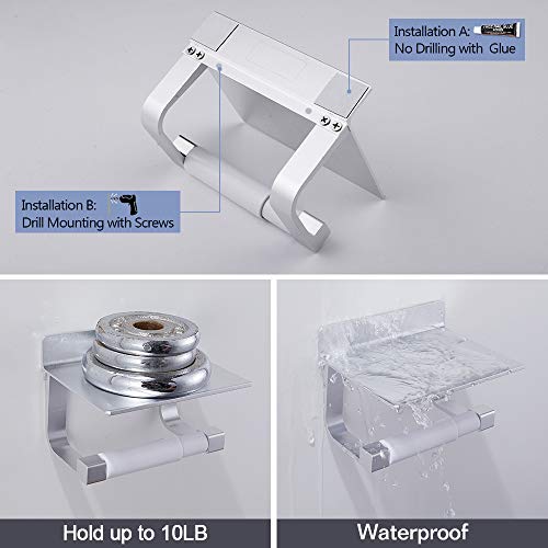 Hoomtaook Portarrollos para Papel Higiénico Portarrollos Baño Adhesivo Portarrollo para Papel Higiénico, Autoadhesivo, Aluminio, Acabado Mate Plata 2 Piezas