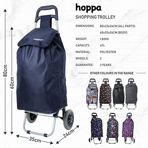 Hoppa 47L Bolso Plegable Ligera Carrito de Compras sobre Ruedas (Azul Marino)