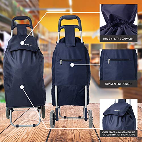 Hoppa 47L Bolso Plegable Ligera Carrito de Compras sobre Ruedas (Azul Marino)