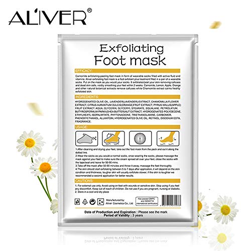 HoSayLike Quitar caliente Piel muerta Mascarilla para pies Pelar cutículas Talón Pies Cuidado Anti Envejecimiento (Manzanilla)