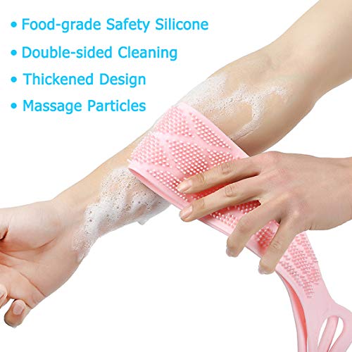 HOTLIKE Silicona Cuerpo Cepillo, Cepillo Espalda Ducha, Cepillo Seco, Cepillo de Baño, Cepillo de Doble Cara de Mango Largo, Limpiar Espalda y Euerpo, Exfoliación, Masajee (Verde)