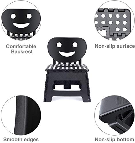 HOUSE DAY Taburete Plegable con Respaldo de Ligero 22cm Negro plástico Antideslizantes para niños la Cocina Taburete de baño