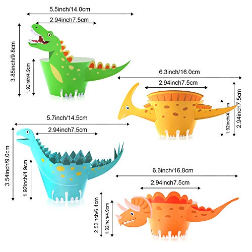 HOWAF Dinosaurio Cupcake Topper de Tarta Magdalenas Decoración y Doble Cara Cupcake Wrappers para Niños Infantiles Fiestas de Cumpleaños Decoración Suministros (48Pack)