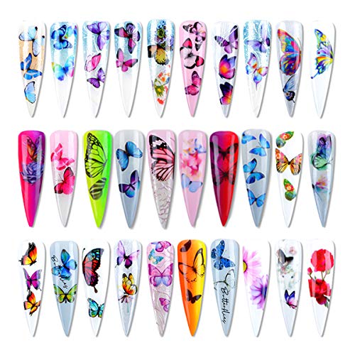 HQdeal 30 Hojas Pegatinas Uñas al Agua Decorativas Flores Pegatinas Transferencia Agua Calcomanías Uñas Etiquetas Engomadas para DIY Decoración de Arte de Uñas Patrón
