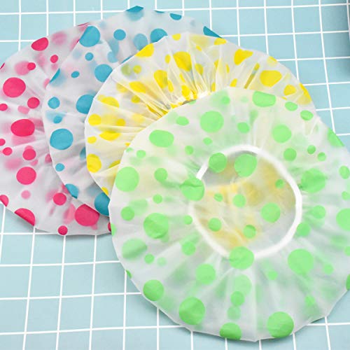 HQdeal 4 Pcs Gorra de Ducha impermeables para Mujeres Niña, elásticos y Reutilizable, Gorros de baño femeninos para ducha y balneario para Salón, Spa, Viajes, Hotel, Ducha, Cocina