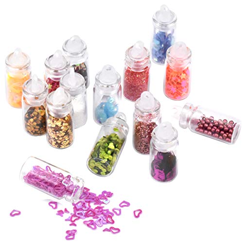 HQdeal 48 botellas Lentejuelas Holográficas de Uñas, Decoración de Uñas, Purpurinas Polvo, Estrellas Corazón Lentejuelas Glitter Flakes Paillette Brillante Decoración para Manicura y Diseños de Uñas