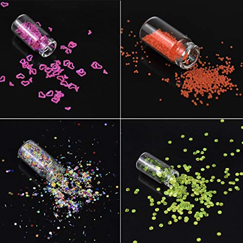 HQdeal 48 botellas Lentejuelas Holográficas de Uñas, Decoración de Uñas, Purpurinas Polvo, Estrellas Corazón Lentejuelas Glitter Flakes Paillette Brillante Decoración para Manicura y Diseños de Uñas