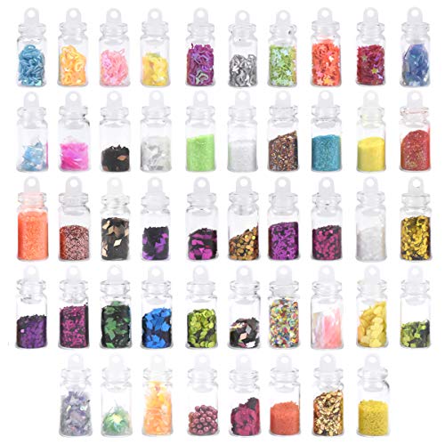HQdeal 48 botellas Lentejuelas Holográficas de Uñas, Decoración de Uñas, Purpurinas Polvo, Estrellas Corazón Lentejuelas Glitter Flakes Paillette Brillante Decoración para Manicura y Diseños de Uñas