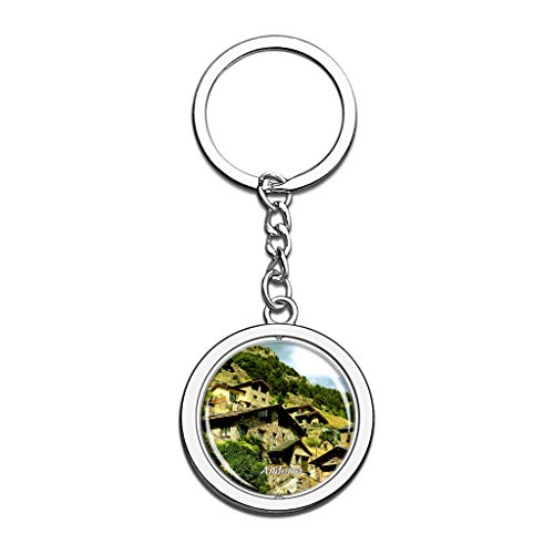 Hqiyaols Keychain Andorra Cristal Girar Acero Inoxidable Llavero Viajes Ciudad Recuerdo Llavero