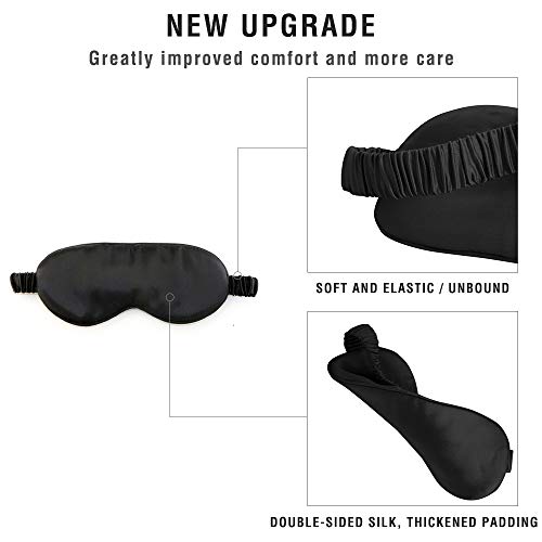 Hually Antifaz para Dormir,100% Antifaz de Seda para Dormir Seda Natural y Relleno de Algodón Natural Cubierta para Ojos y Lisa para Hombres y Mujeres, ara Dormir por la Noche, Viajes, Siesta (Negro)