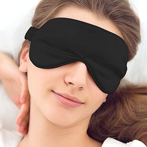 Hually Antifaz para Dormir,100% Antifaz de Seda para Dormir Seda Natural y Relleno de Algodón Natural Cubierta para Ojos y Lisa para Hombres y Mujeres, ara Dormir por la Noche, Viajes, Siesta (Negro)
