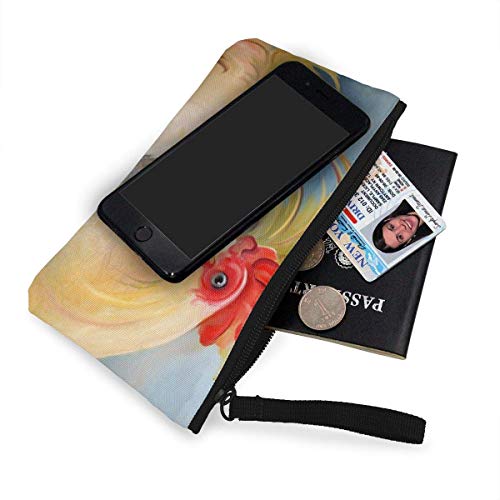 huatongxin Unisex Coin Pouch Funny Hen Rooster Couple Chicken Art Canvas Coin Purse Cellphone Card Bag with Handle and Zipper