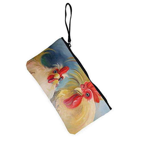 huatongxin Unisex Coin Pouch Funny Hen Rooster Couple Chicken Art Canvas Coin Purse Cellphone Card Bag with Handle and Zipper