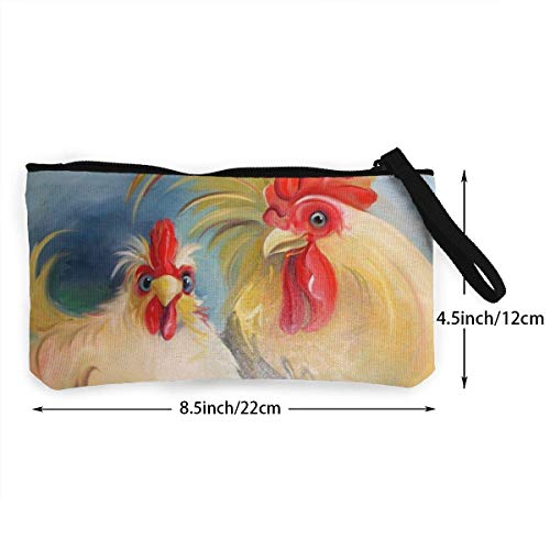 huatongxin Unisex Coin Pouch Funny Hen Rooster Couple Chicken Art Canvas Coin Purse Cellphone Card Bag with Handle and Zipper