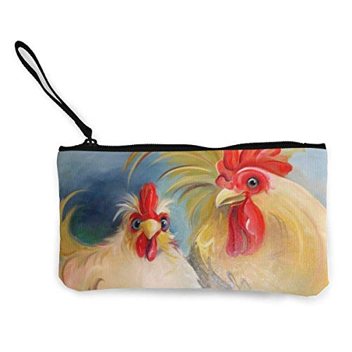 huatongxin Unisex Coin Pouch Funny Hen Rooster Couple Chicken Art Canvas Coin Purse Cellphone Card Bag with Handle and Zipper