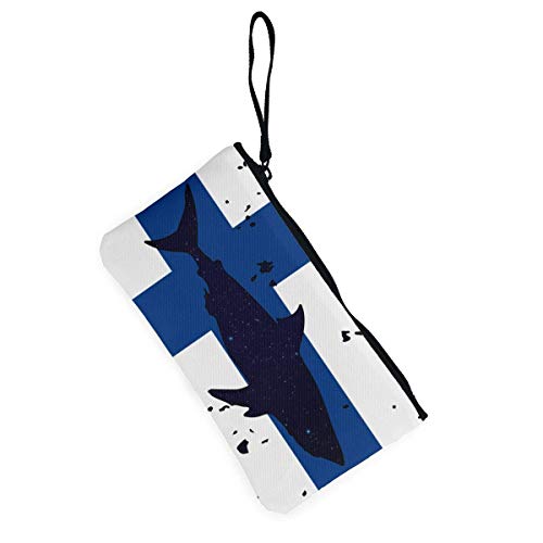 huatongxin Unisex Vintage Shark Finland Flag Wallet Coin Purse Canvas Zipper Make Up for Party
