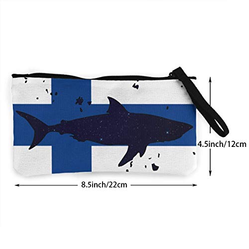 huatongxin Unisex Vintage Shark Finland Flag Wallet Coin Purse Canvas Zipper Make Up for Party