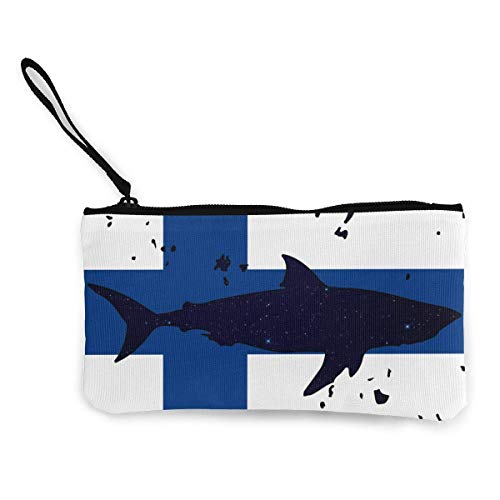 huatongxin Unisex Vintage Shark Finland Flag Wallet Coin Purse Canvas Zipper Make Up for Party