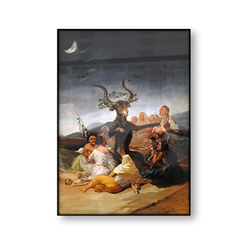 HUAZAI Pintura de la Lona Sabat de Las Brujas Francisco Goya Cartel Antigua del Arte de la Pintura Cuadro de la Pared del Satan Cuernos de Cabra Lienzo de la lámina de decoración Sala