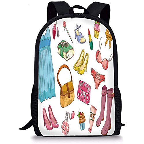 Hui-Shop Mochilas Escolares Tacones y Vestidos, Artículos de Moda para niñas Estilo de Dibujos Animados Cosméticos Botas Cupcakes Lápiz Labial Niños Niñas