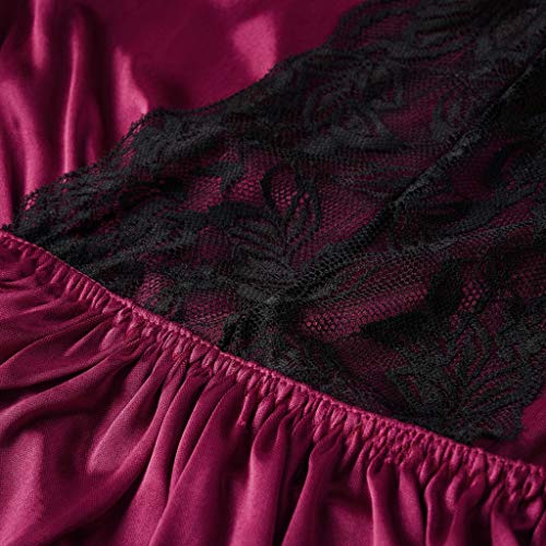 HULKY Ropa Interior Mujer Sexy Conjuntos Lenceria Mujer Sexy Tallas Grandes Pijama Mujer Bata Saten Ropa de Dormir Mujer Sexy Saten Lenceria Erótica Mujer Picardias Mujer Sexy(Vino,XXXXXL)
