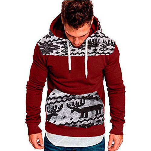 HULKY Sudaderas con Capucha Hombre, Hoodie Navidad Ropa Deportivo Hombres Tops Chandal Pullover Canguro Casual Sweatshirt Rebajas (Rojo B,L)
