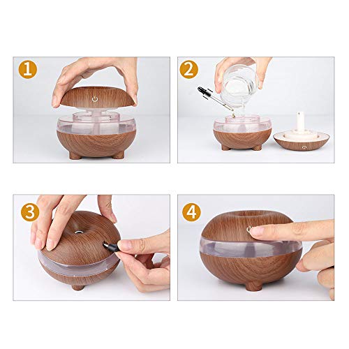 Humidificador Aromaterapia Difusor de Aceites Esenciales Difusores de Aroma Purificador de Aire Ultrasónico con Luz de Noche de 7 Colores para Casa, Dormitorio, Baño, Yoga, Oficina