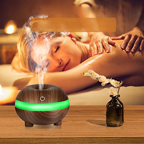 Humidificador Aromaterapia Difusor de Aceites Esenciales Difusores de Aroma Purificador de Aire Ultrasónico con Luz de Noche de 7 Colores para Casa, Dormitorio, Baño, Yoga, Oficina