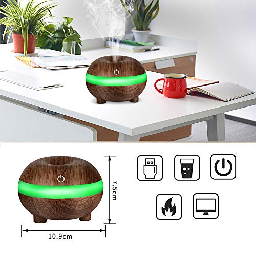 Humidificador Aromaterapia Difusor de Aceites Esenciales Difusores de Aroma Purificador de Aire Ultrasónico con Luz de Noche de 7 Colores para Casa, Dormitorio, Baño, Yoga, Oficina