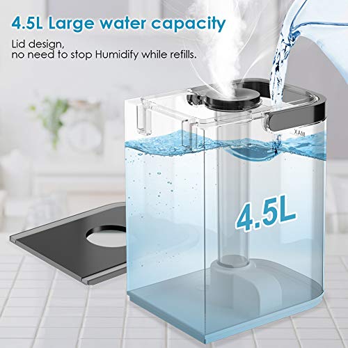 Humidificador de Aire Ultrasónico 4.5L,Humidificador Vapor Frío,con 3 Humedades Ajustables,Temporizador,Función de Aromaterapia,Monitor de Humedad,Control Remoto,Boquilla 360º Girable, para Bebé,Hogar