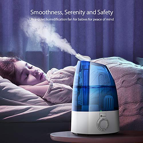 Humidificador Ultrasónico 3,5L Taotronics Humidificador Bebáde Vapor Frío, Control Clásico Dial, 30W, Gran Capacidad, Filtro Extra de Cerámica Fina, 360° Rotativo