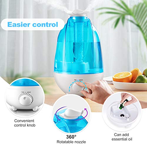 Humidificador Ultrasónico de 4 L Bebá, Humidificador Bebáde Vapor Frío, Difusor de Aceites Esenciales, Depósito de Agua de Gran Capacidad, Bandeja Difusor de Aroma, con 2 Boquilla 360º Girable (4L)