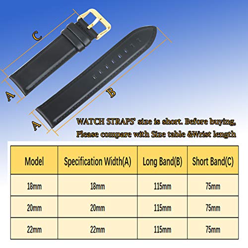 HVDHYY Correa Cuero Piel Becerro Super Suave Reemplazo De La Correa Y Herramienta De Reparación Varilla Resorte Regalo para Hombres Mujeres 22MM Negro