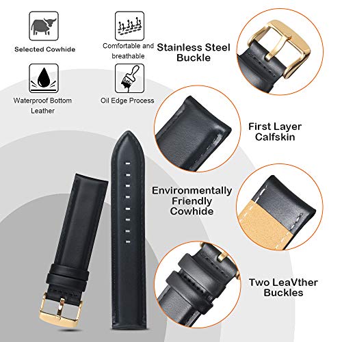 HVDHYY Correa Cuero Piel Becerro Super Suave Reemplazo De La Correa Y Herramienta De Reparación Varilla Resorte Regalo para Hombres Mujeres 22MM Negro