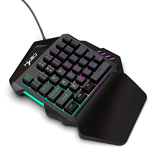 HXSJ J50 Teclado para Juegos de una Mano 35 Teclas Retroiluminación LED + Ratón para Juegos con Cable con luz de respiración 5500 dpi Combo de 7 Botones de Teclado y ratón