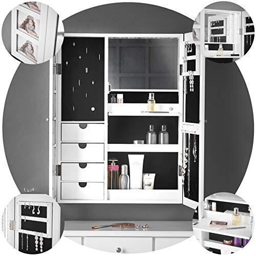 ice cream what's your flavour? Harper - Gabinete de Espejo de joyería Blanco montado en la Pared/de Escritorio con Luces LED internas y Marco de Fotos Almacenamiento de Maquillaje de Dormitorio