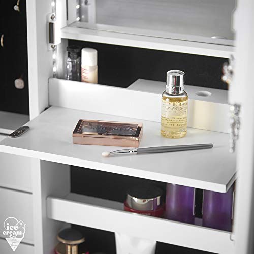 ice cream what's your flavour? Harper - Gabinete de Espejo de joyería Blanco montado en la Pared/de Escritorio con Luces LED internas y Marco de Fotos Almacenamiento de Maquillaje de Dormitorio