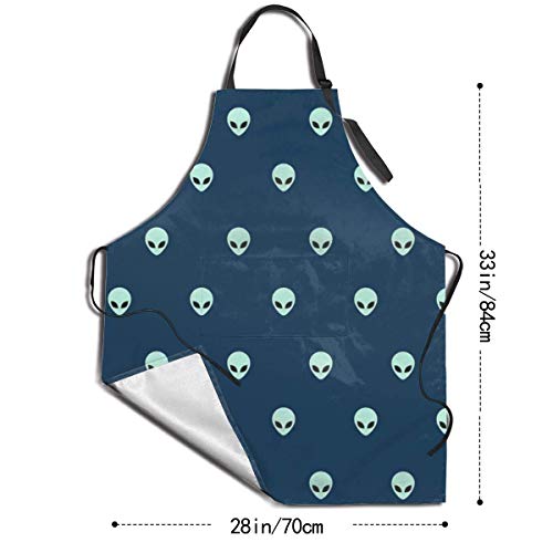 Icono de Cabeza alienígena Simple Patrón sin Costuras Delantal de Cocineros de Cocina con 2 Bolsillos Delantal de Chef Ajustable para Hornear Jardinería Restaurante BBQ