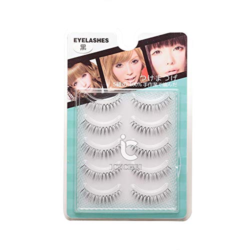 ICYCHEER 5 pares/caja de pestañas japonesas de aspecto natural hechas a mano largas pestañas falsas suaves pestañas de maquillaje extensión de pestañas