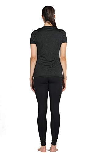 icyzone Camiseta de Fitness Deportiva de Manga Corta para Mujer, Pack de 3 (L, Negro/Granito/Verde)