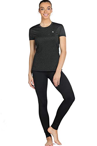 icyzone Camiseta de Fitness Deportiva de Manga Corta para Mujer, Pack de 3 (L, Negro/Granito/Verde)