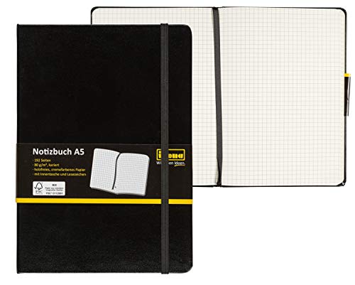 Idena 209281 - Notebook DIN A5, 192 páginas, 80 gsm, a cuadros, negro