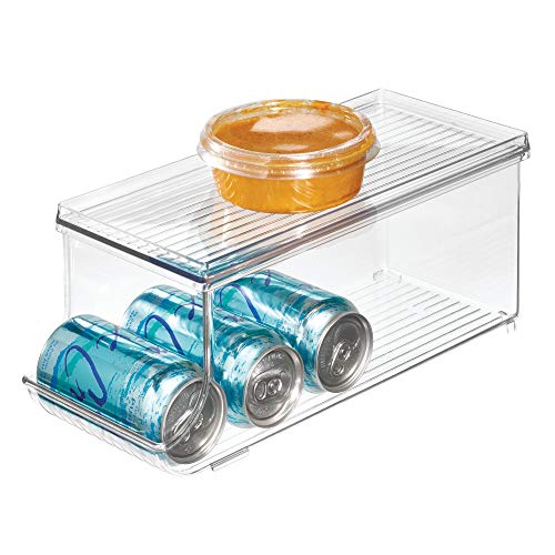 iDesign Caja organizadora para frigorífico con tapa, organizador de nevera de plástico para 9 latas de bebidas, organizador de cocina para conservas, transparente