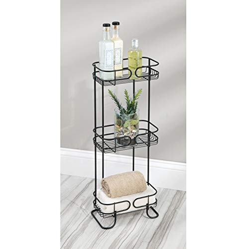 iDesign Neo Estantería, mueble de baño autónomo en metal, con tres estantes de ducha para gel y champú, negro mate, 16.0 Cm X 24.9 Cm X 66.3 Cm