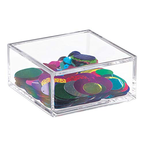 iDesign Organizador de maquillaje con tapa (10,2 x 10,2 x 5,1 cm), caja de belleza pequeña en plástico sin BPA, organizador de cosméticos apilable de acrílico, transparente